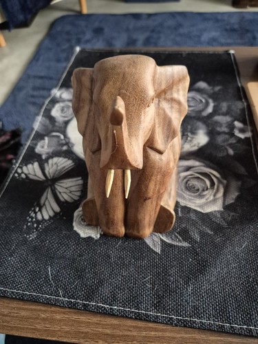 Wooden elephant with tusks - elephant,