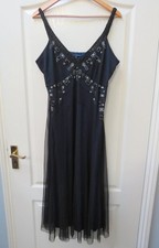David Emanuel 20s Style Occasion Dress Size 18 Black Navy Bead Slip Christmas