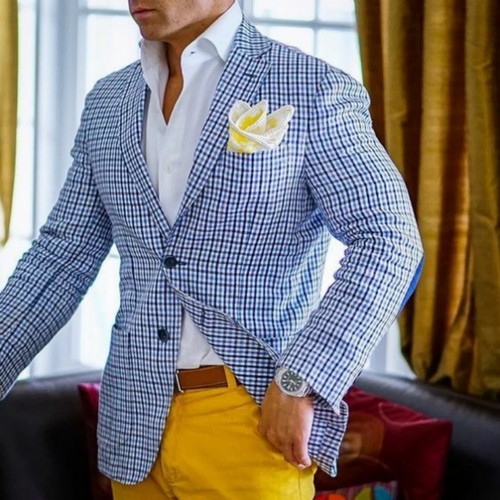 Blue plaid check men jackets - blue, men's