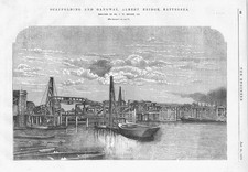 BATTERSEA London Scaffolding & Gangway Albert Bridge Antique Print 1873