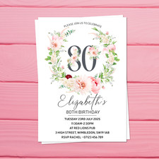 Personalised Floral Birthday Party Invitations 30th 40th 50th 60th 70th 80th 90
