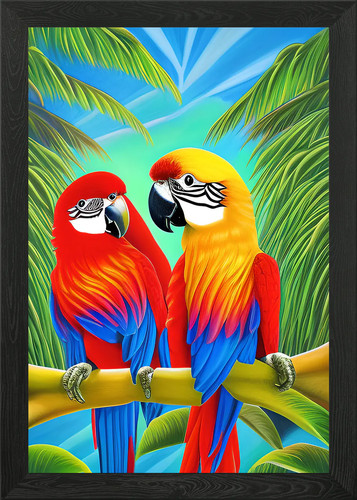 Colorful parrots birds framed - parrots,