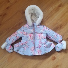 Lola Maverick Girls Coat 3 - 6 Months Purple Pink Bird Print Zip Up debenhams 