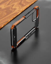 Hybrid Metal Hard Case for iPhone 16 15 14 13 12 Pro Max Cover Bumper Real Wood