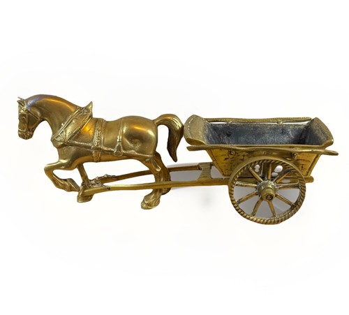 Vintage brass horse and - horse, cart