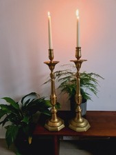 Antique Brass Candlesticks Tall Intricate  Regency Periodic Church Alter 21" X 2