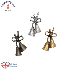 10 Antique Finish Bell & Bow Charms Church Xmas Wedding Pendants