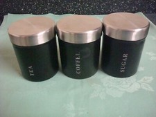 Black Tea Coffee Sugar Cannisters Tin