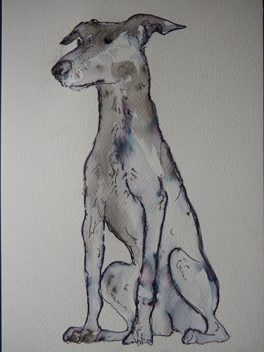 Ink wash dog drawing - , of