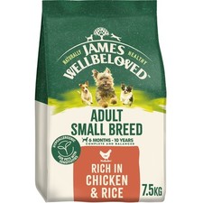7.5kg James Wellbeloved Small Breed Adult Dry Dog Food Rich in Chicken & Rice