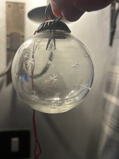 6 VINTAGE CLEAR ETCHED GLASS KUGEL STYLE CHRISTMAS TREE BAUBLES STARS