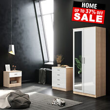 3Pcs High Gloss Bedroom Furniture Set Wardrobe Chest Of Drawer Bedside Cabinet