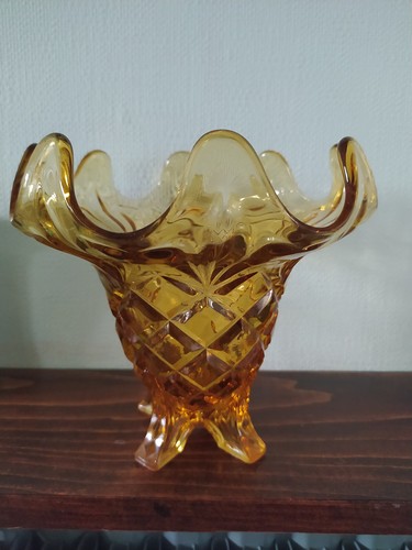 Unusual footed vintage amber - unusual,