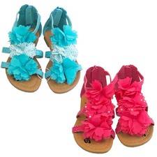 Baby Girls Flower Summer Sandals Pink or Turquoise Shoes UK Sizes 4 - 7