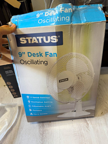 Status 9in white desk - status, fan