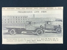 1934 Newspaper Cutting COAL LORRIES TRUCKS, JAMES W. PORTER, ARTHUR SQ. BELFAST