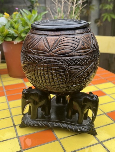 Antique vintage carved coconut - vintage,