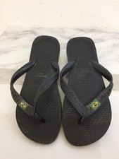 Havaianas top black ladies flip flops with logo size UK 4 (H12)