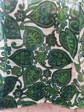 Vintage 70's Green Floral Paisley Pattern Pair Unlined Curtains 84L x 54"W Sheer