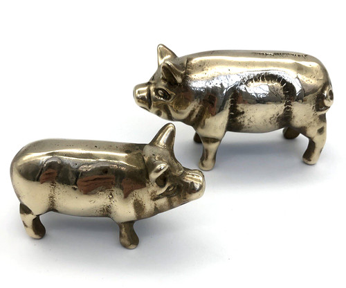 Pair vintage brass pig - pair,