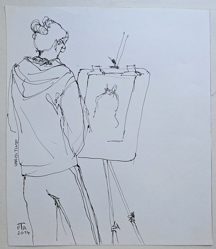 Pen ink drawing woman artist - pen,