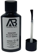 BMW/MINI GLOSS BLACK ALLOY WHEEL PAINT TOUCH UP  BOTTLE BRUSH KIT 30ML