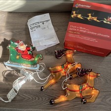 20 push bulb Premier Christmas Sleigh Santa Reindeer Window Silhouette Light up
