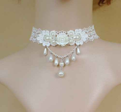 White flower lace faux - white, &