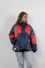 Vintage C&A Rodeo Mens L 90s Retro Pattern Pullover 1/4 Zip Puffer Ski Jacket