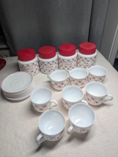 Vintage Geometric Arcopal Pyrex 80s Cup & Saucer Tea Coffee Sugar Flower 