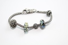 TrollBeads Sterling Silver Charm Bracelet w/ Charms Glass Spacers Textured (22g)