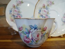 Vintage 1940s 50s Shelley Queen Ann Scalloped Rose Design Tea Cup Trio