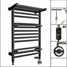 Dual Fuel Black Towel Radiator 490x680mm | Heated Rail Kit + Shelf Storage