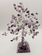 HANDMADE ORNAMENTAL WIRED WRAPPED AMETHYST HEALING CRYSTAL GEMSTONE TREE - LARGE