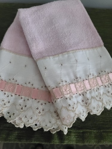 Two vintage hand - towels, lace