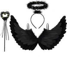 Black Angel Wings And Halo -