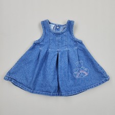 Vintage Denim Jean Oshkosh Baby B'gosh Embroidered Teddy Bear Dress Sz 18M