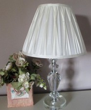 MAISON TABLE / BEDSIDE LAMP CONTEMP CUT GLASS CRYSTAL LOOK & WHITE PLEATED SHADE