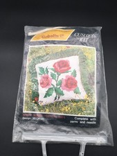 Vintage Handmade Gobelin Rose Floral Pattern Cushion Kit Needlepoint Fabric