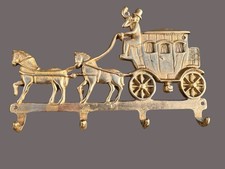 Brass Key Holder Carriage And Horses With 4 Hooks Vintage 70s
