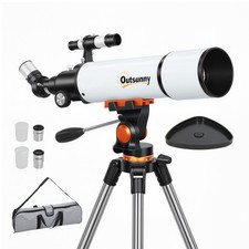 Outsunny Refractor Astronomy Telescope with 80 mm Aperture, Carry Bag, White