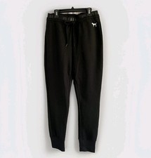 PINK VICTORIA'S SECRET LEOPARD LOGO BLACK JOGGERS TRACKSUIT LOUNGE BOTTOMS SMALL