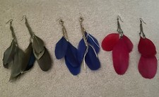 Set Of 3 Costume Jewellery Feather Earrings