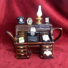 Swineside Teapottery Novelty 3D decorated Writers Desk Teapot & Lid, repaired