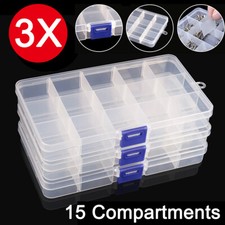 3X Plastic 15 Compartment Storage Box Jewellery Bead Craft Organizer Adjustable
