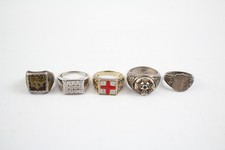 Mixed Grade Silver Gent's Rings Signet England Celtic Antique x 5 (47g)