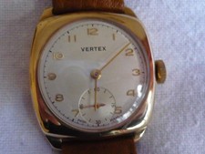 Superb 1950's Vertex 9ct. Gold Cushion Cased Gents wristwatch.