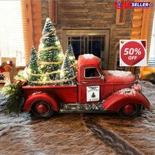 2025 Vintage Classic Pickup Red Truck Tree Farm House Rustic Christmas Decor