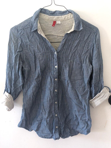 Blue chambray button - blue,