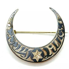 Antique Imperial Russian Silver Niello Crescent Moon Brooch 4.8 grams
